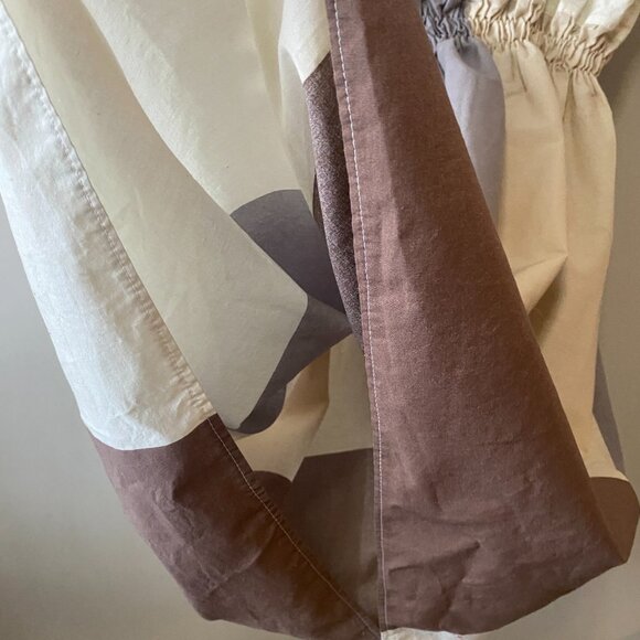 Handmade Plus Size Cotton Neutrals Brown Beige Patchwork Elastic Straps Dress - Picture 7 of 9